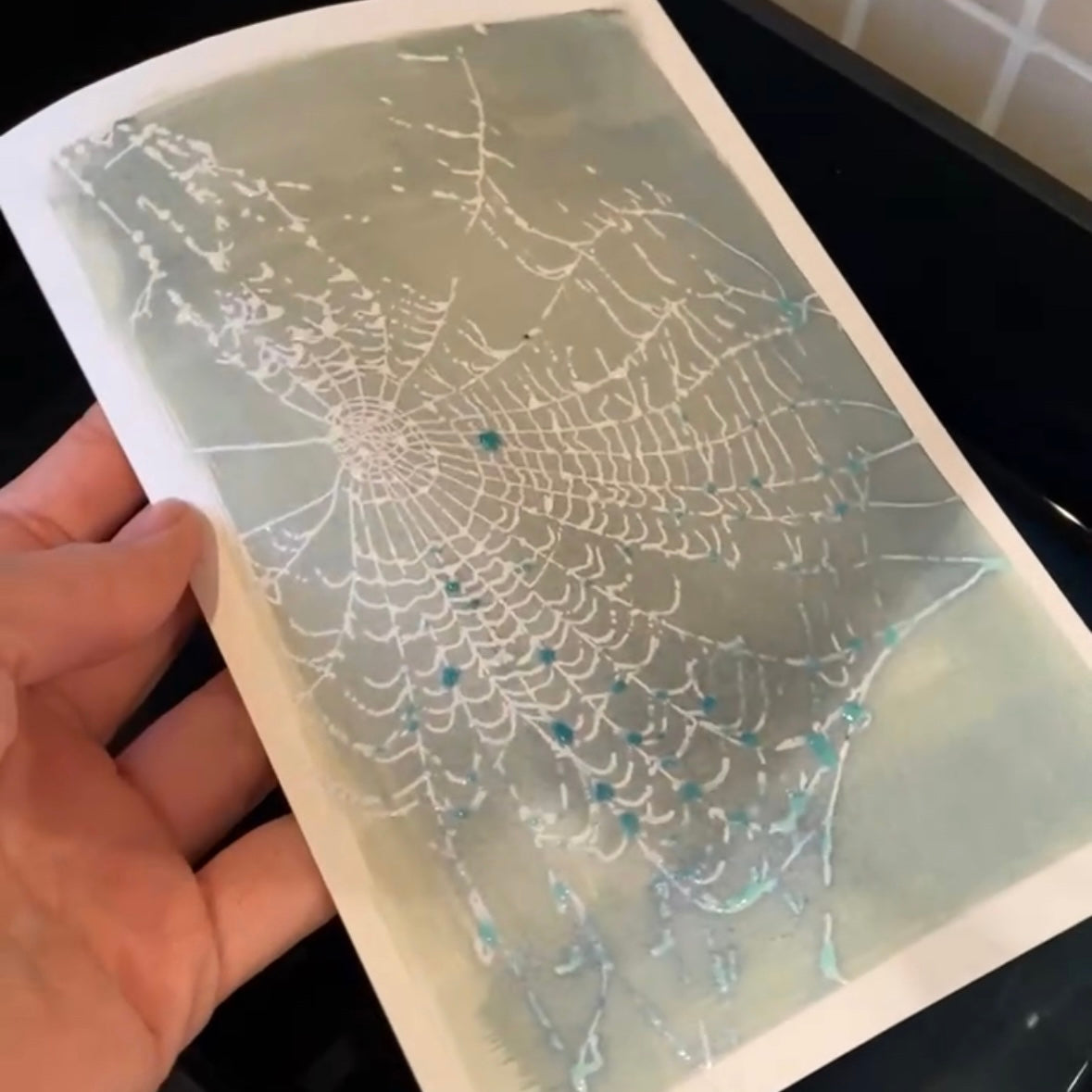 Real Spider Web Cyanotype Print
