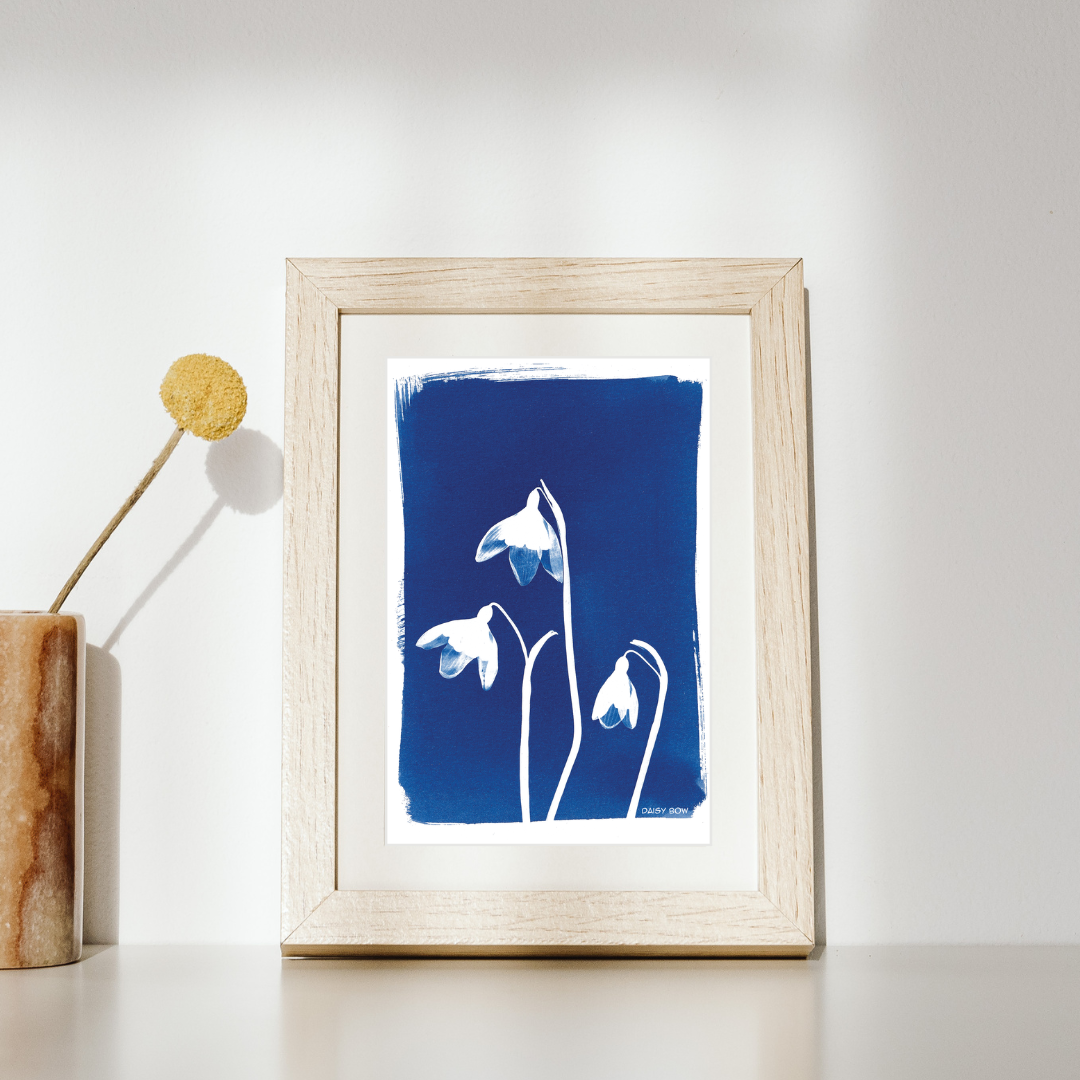 Snowdrop Cyanotype Postcard: botanical print