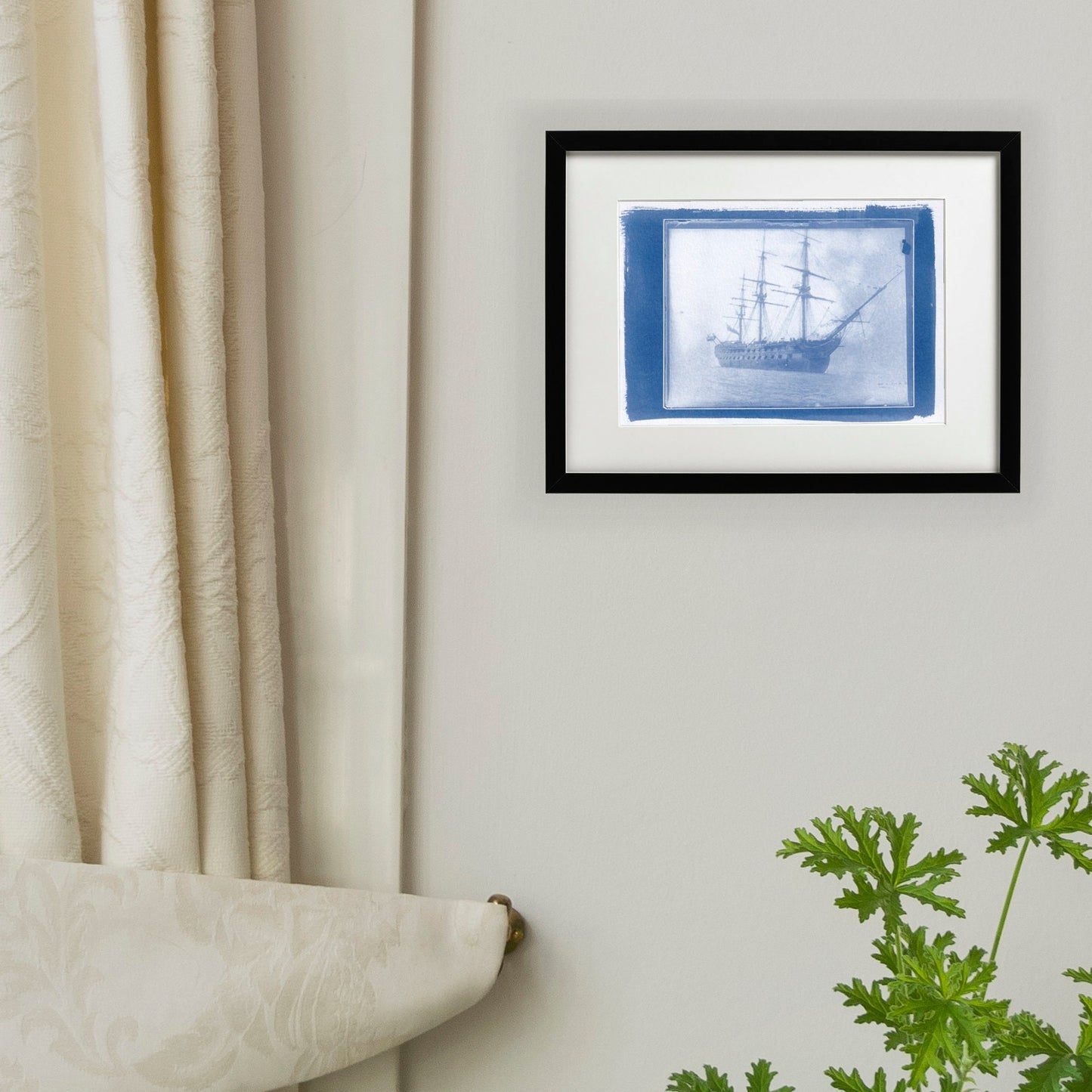 Three Rare photographs of War Ship HMS Foudroyant (1798) printed with Cyanotype