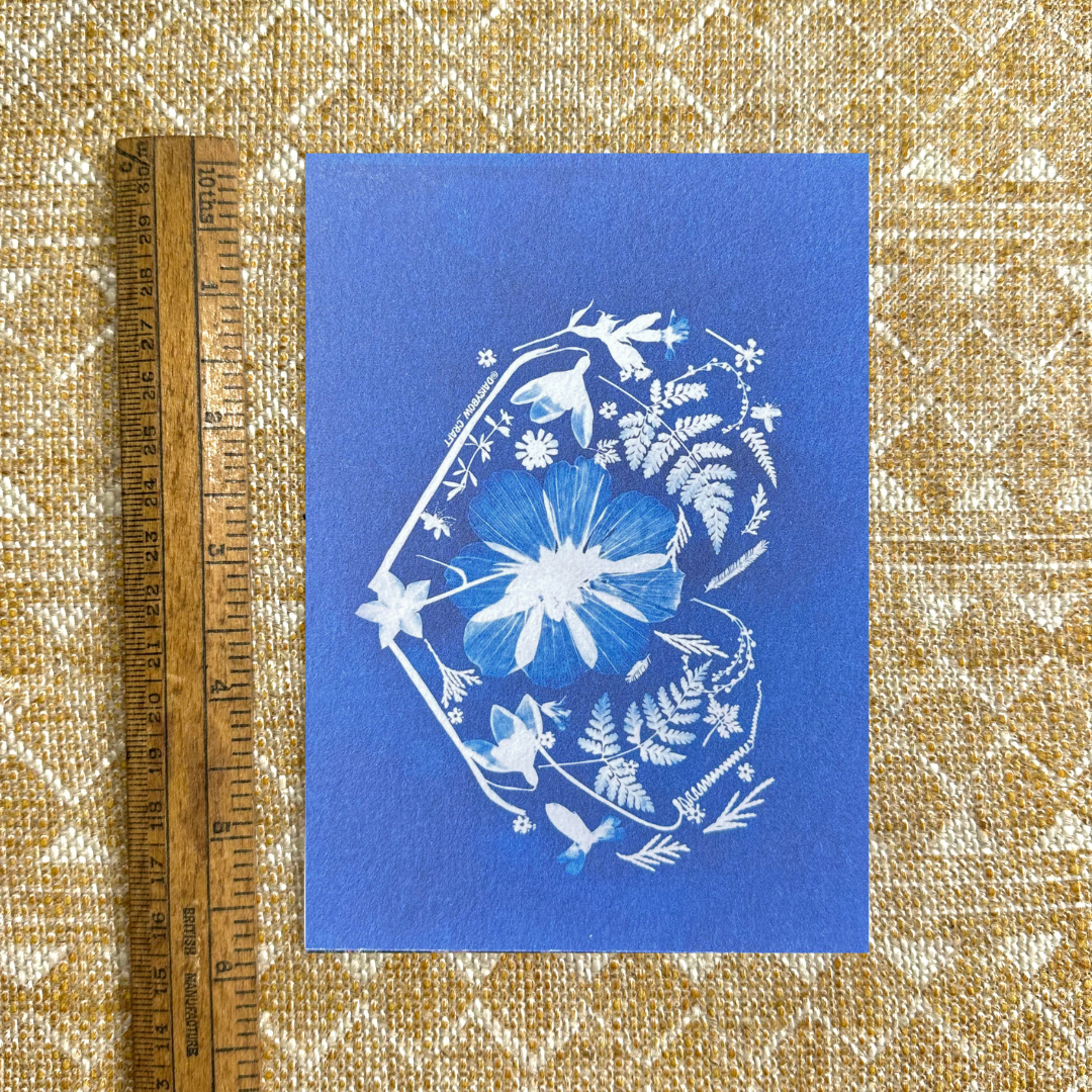 Floral Heart Cyanotype Postcard: botanical print
