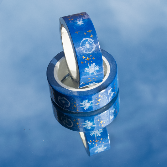 Washi Tape with Cyanotype Floral Prints and Gold Foil Sparkles