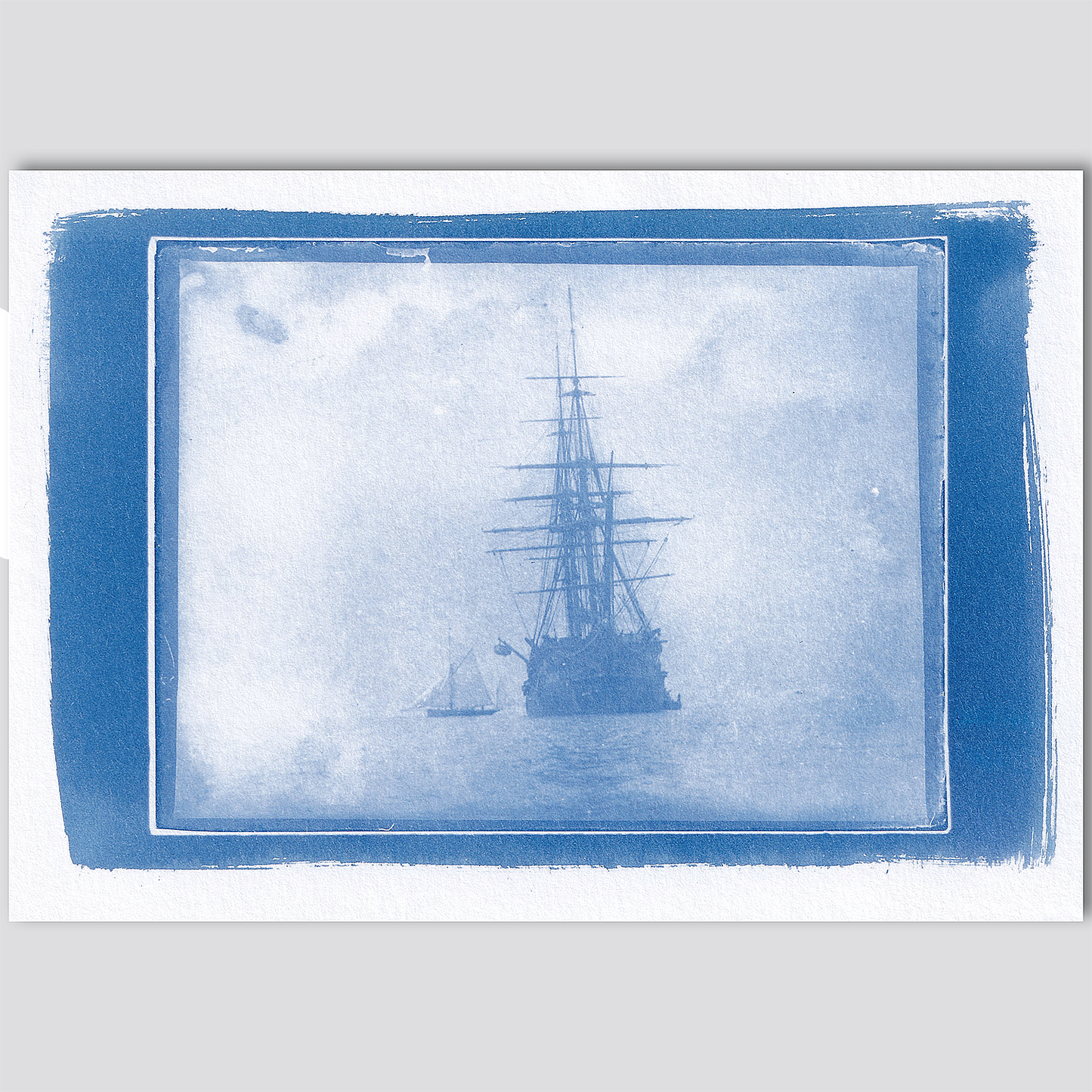 Three Rare photographs of War Ship HMS  Foudroyant (1798) printed with Cyanotype